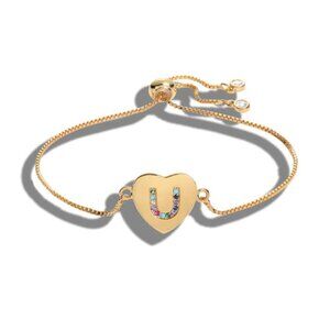 Letter "U" Initial Heart Yellow Gold Bracelet
